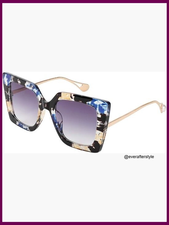 Oversized Square Sunglasses with Pearl Inlay Cat Eye Frame UV400 Protection main image 6